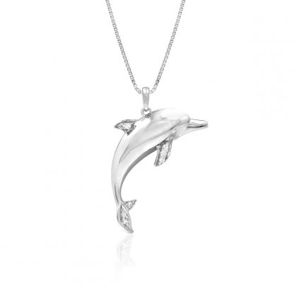 Dolphin with CZ Stones Silver Pendant