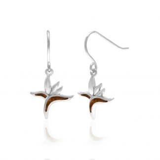 Koa Wood Bird of Paradise Hook Earrings