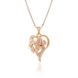 Heart of Hawaii Plumeria and Maile with Diamond in Rose Gold