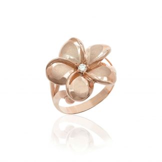 Queen Plumeria Diamond Basket Ring Rose Gold