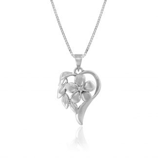 Heart of Hawaii Plumeria and Maile with Diamond in White Gold