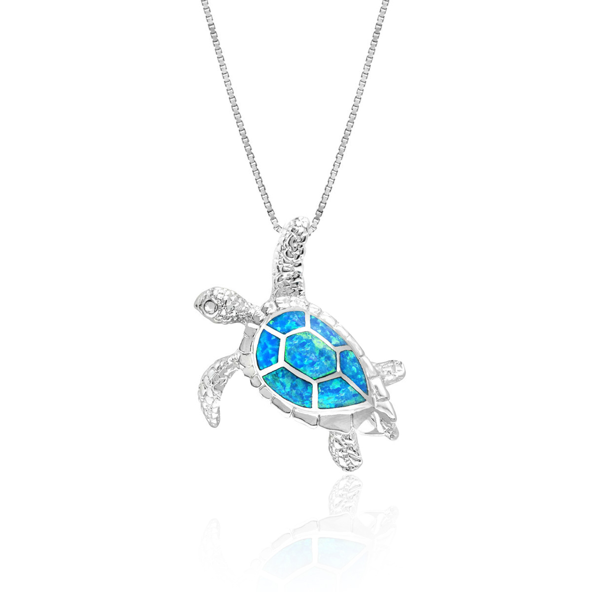 Sterling Silver Synthetic Blue Opal Turtle Oval Pendant 