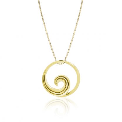 Wave Yellow Gold Pendant, 12mm