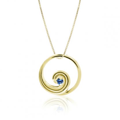 Wave Gold Pendant with Sapphire