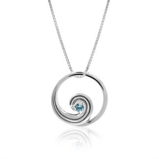 Wave Silver Pendant with Blue Topaz