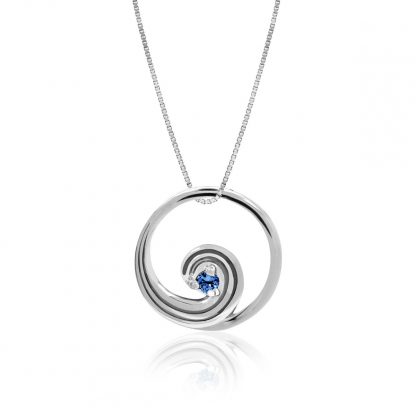 Wave White Gold Pendant with Sapphire