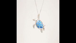 Turtle Blue Opal Pendant Necklace in Sterling Silver