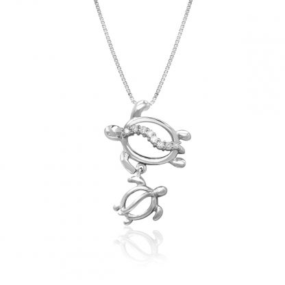 Petro Mom and Baby Turtle White Gold Pendant