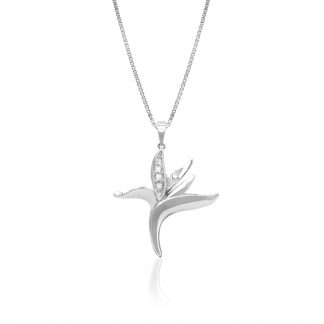Sterling Silver Bird of Paradise Pendant with CZ, 20mm