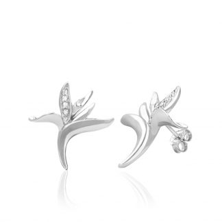 Sterling Silver Bird of Paradise Post Earrings with CZ