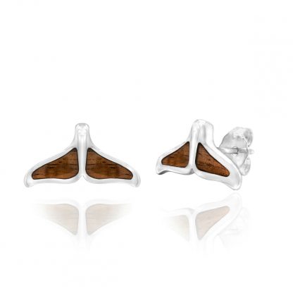 Sterling Silver Whale Tail Earrings with Koa Wood Inlay