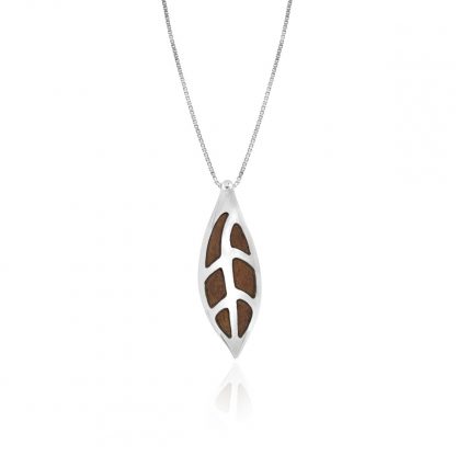 Sterling Silver Maile Pendant with Koa Wood Inlay