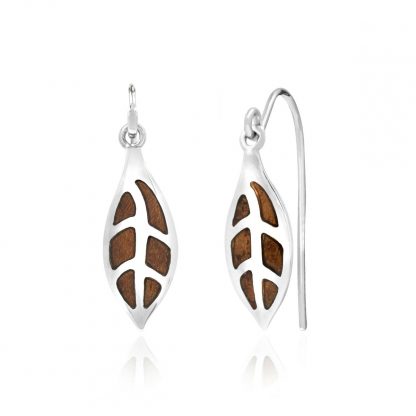 Sterling Silver Maile Earrings with Koa Wood Inlay
