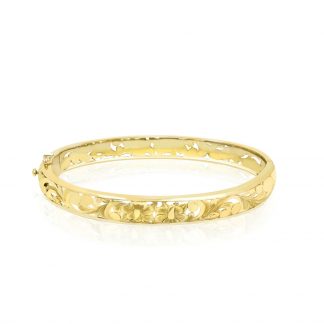 14K Gold Dome Cutout Bangle with Hinge, 8mm
