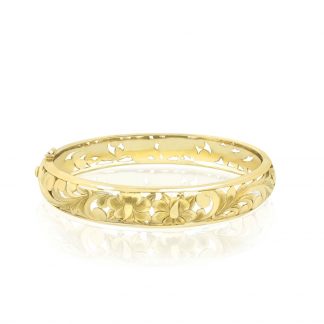 14K Gold Dome Cutout Bangle with Hinge, 10mm