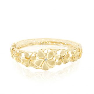 14K Gold Grand Seven-Plumeria Diamond Cutout Bangle with Hinge