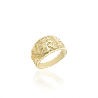 14K Gold 12mm Initial Tapered Ring