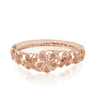 14K Rose Gold Grand Seven-Plumeria Diamond Cutout Bangle with Hinge