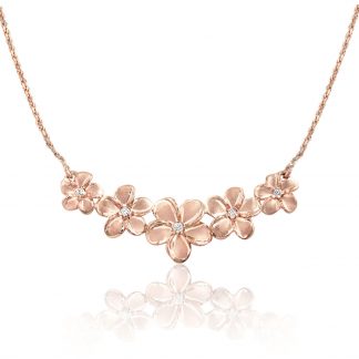 14K Rose Gold Five-Plumeria Diamond Necklace with Rope Chain