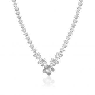Queen Plumeria Graduated Necklace in White Gold with Diamonds