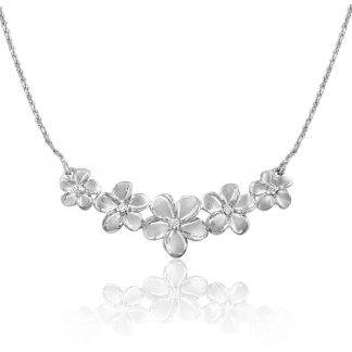 14K White Gold Five-Plumeria Diamond Necklace with Rope Chain