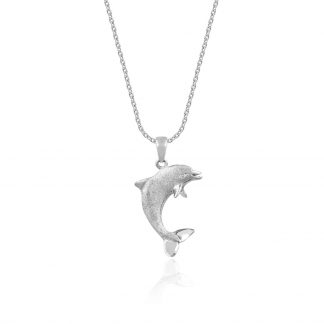Precious Silver Dolphin Pendant with Diamond Eye, 20mm