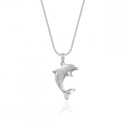 Precious Silver Dolphin Pendant with Diamond Eye, 20mm