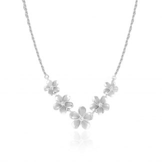 Sterling Silver Five-Plumeria CZ Necklace with Rope Chain