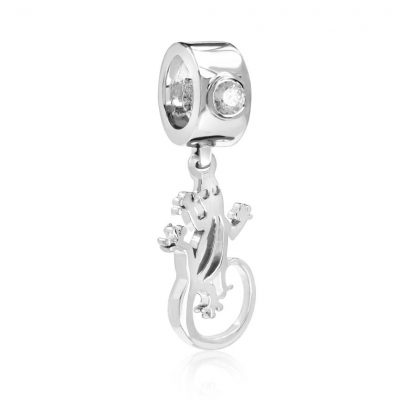 CZ Accented Bead with Dangling Cutout Gecko