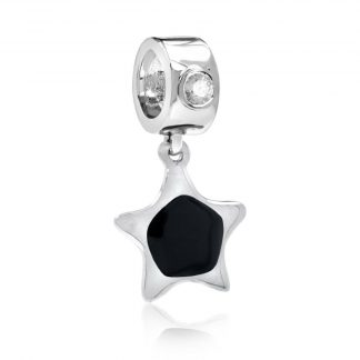 CZ Accented Bead with Dangling Black Enamel Inlay Star