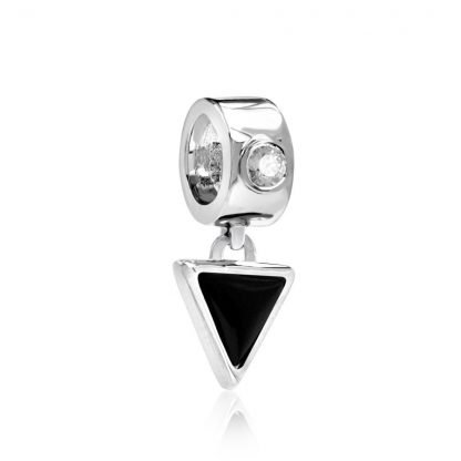 CZ Accented Bead with Dangling Black Enamel Inlay Triangle