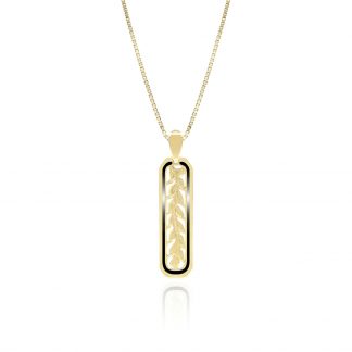 14K Gold Vertical Maile Cutout Pendant with Black Border