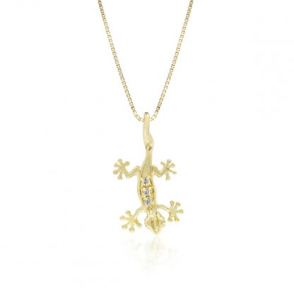 14K Gold Gecko Pendant with Diamonds