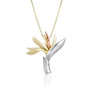 Tri Color Gold Bird of Paradise Pendant, 32mm