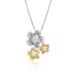 Plumeria Three Flower Pendant with Diamonds Tri Color Gold
