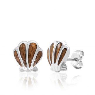 Koa Wood Sea Shell Post Earrings