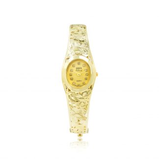 14k Gold Hibiscus Oval Bangle Watch