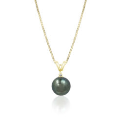 14K Gold Tahitian Black Pearl Rabbit Bail Pendant, 10mm