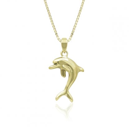 14K Yellow Gold Dolphin Charm Pendant