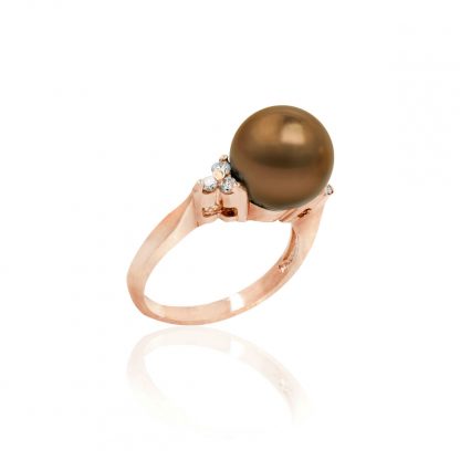 14k Rose Gold Chocolate Tahitian Pearl Ring with Diamonds