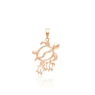 Mom and Two Baby Turtle Rose Gold Pendant