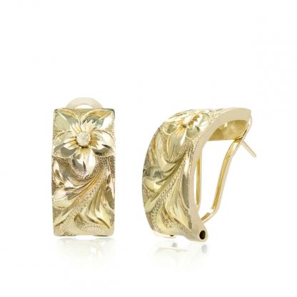 14K Gold Traditional Plumeria Scroll Earrings