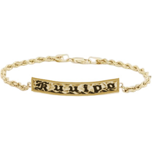 14K Yellow Gold 6mm Hawaiian Heirloom ID Bracelet with Black Enamel Lettering