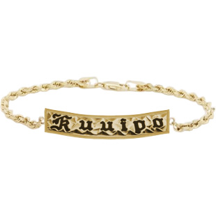 14K Yellow Gold 8mm Hawaiian Heirloom ID Bracelet with Black Enamel Lettering