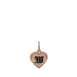 14K Rose Gold Heart Initial Pendant with Enamel “W”