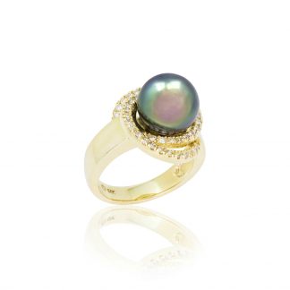 14K Gold Tahitian Peacock Pearl Diamond Bloom Ring