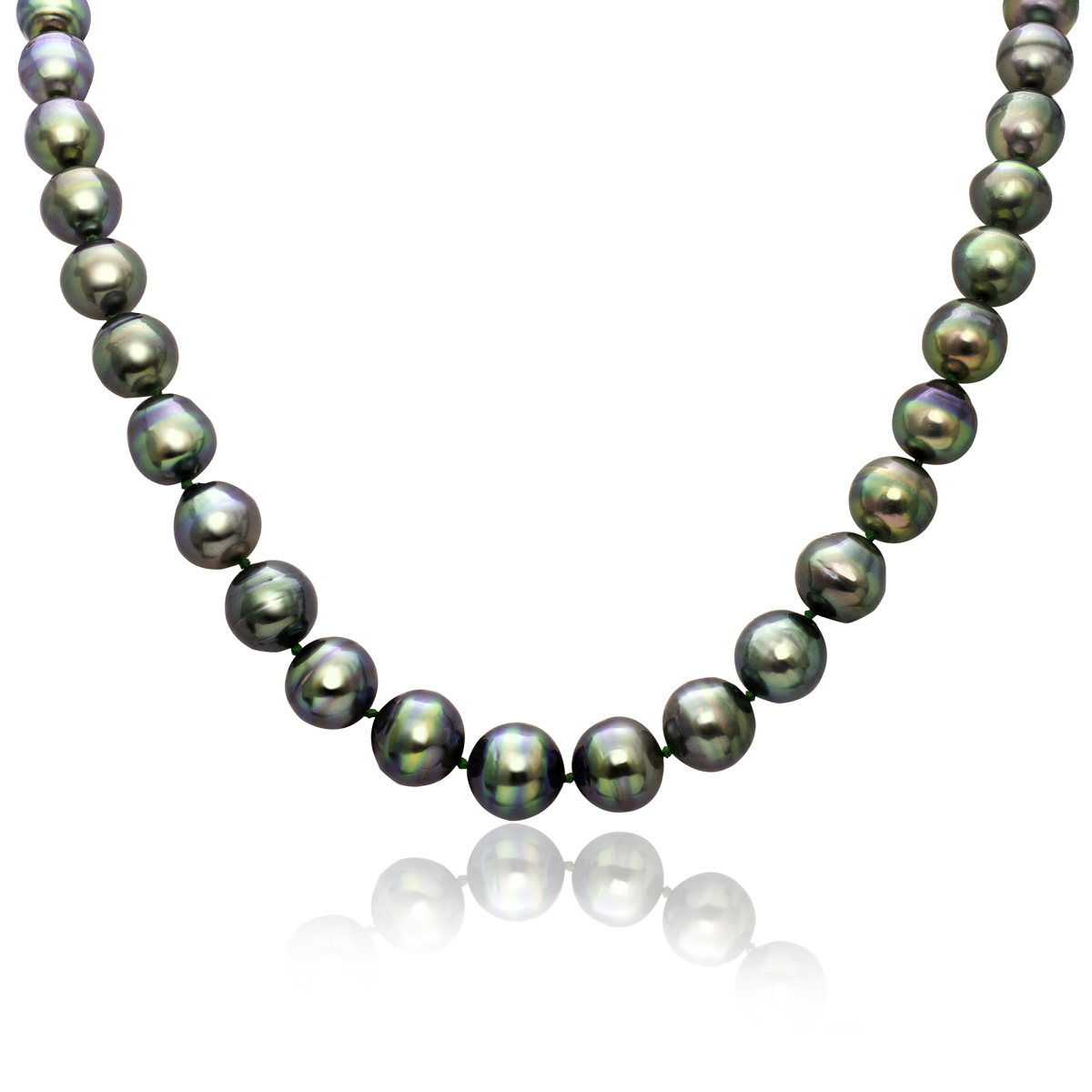 Peacock Green Tahitian Cultured Pearl Pendant Necklace 14K W Gold au585 Chain