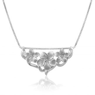 Queen Plumeria Large Three Flower Diamond White Gold Slide