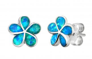 Sterling Silver Hawaiian Jewelry Plumeria Flower Synthetic Blue Opal Pendant