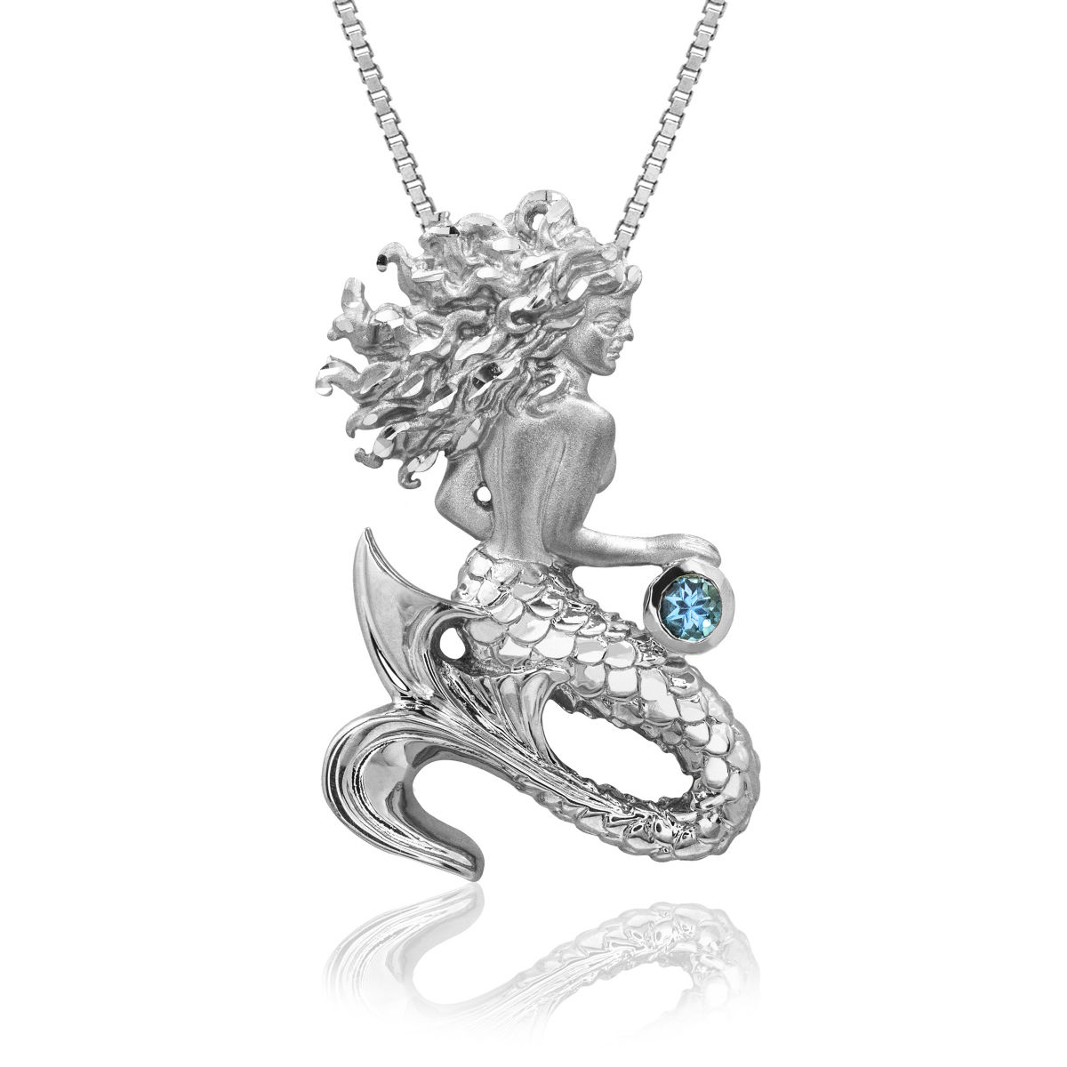 925 STERLING SILVER MERMAID NECKLACE PENDANT W/ .50 CT LAB DIAMONDS/ 18'' LONG 